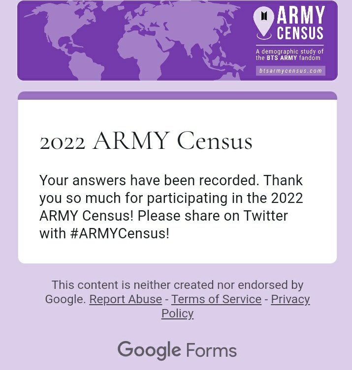 GirlShreyanka's tweet photo. Just completed the #ARMYCensus I hope all the armys apply it 💜💜.
#ARMYCensus2022 https://t.co/FDG4sFhqDT