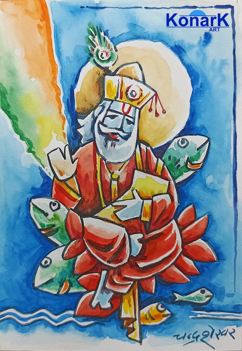 konarkart's tweet photo. Chetri Chandra (Moon of Chaitra) is a festival that marks the beginning of the Lunar Hindi New Year  for Sindhi Hindus. 
Happy Cheti Chandra to all of you.
#konarkart #jhulelal #chetichandra #hindunewyear #watercolorpainting https://t.co/wkZ1ncgiKy