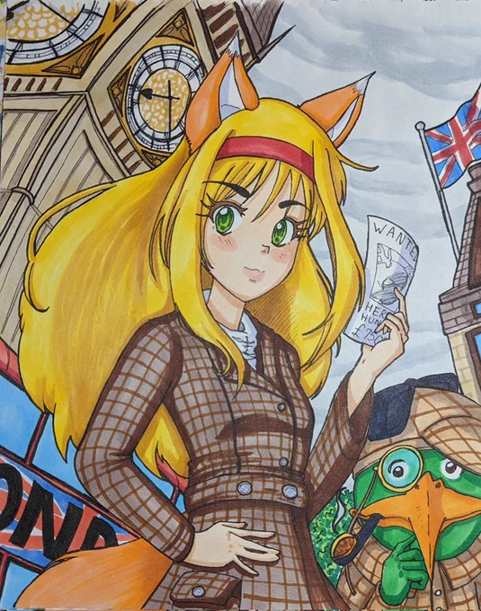 Thank you 1000 follower フォロワー1000人ありがとう! #drawing #illustration #originalcharacter #analogue #copic #foxgirl #London #イラスト #オリキャラ #きつねみみ #けものみみ #アナログイラスト #イラスト好きな人とつながりたい #絵描きさんと繫がりたい #art #ArtistOnTwitter #ロンドン