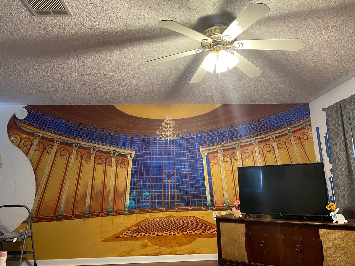 KAJUNARTIST's tweet image. Beauty and the Beast My current mural-in-progress is slowly coming along. At this point I will start adding the ceiling details, and finish the ballroom floor 🥰