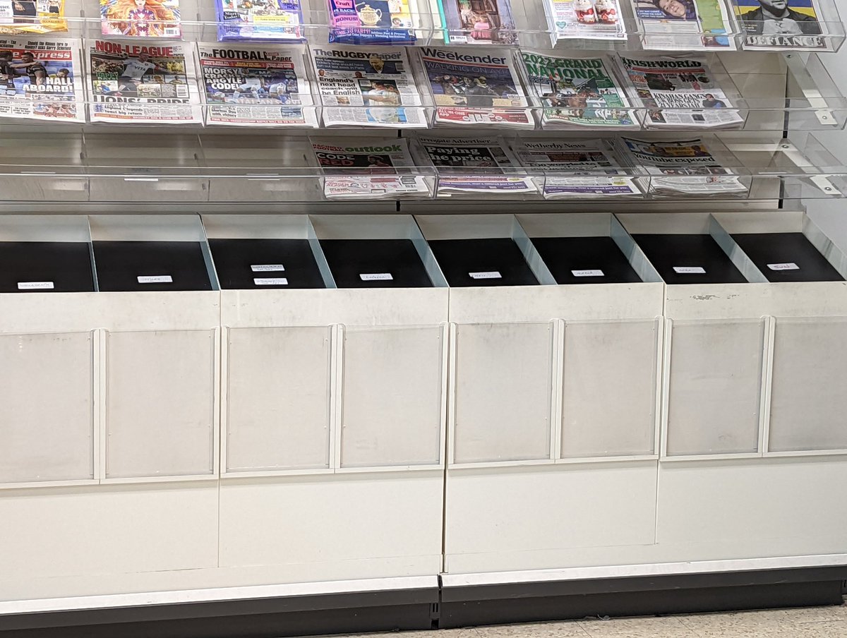 StewRobertson79's tweet photo. Nearly 9.30 and still no sign of the morning newspapers at @sainsburys . Again. This happens all the time now and staff merely shrug and say 'not arrived yet'. Why? What's going on? https://t.co/510AvzKT6I