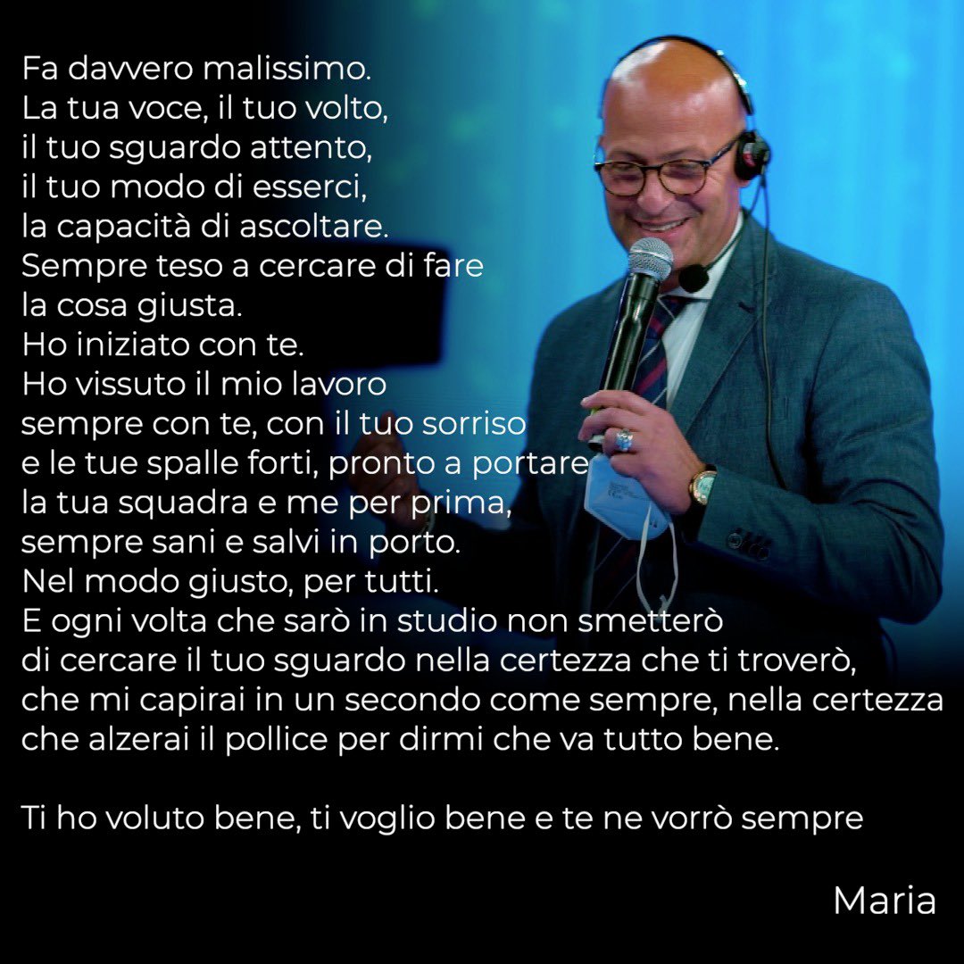 MauryKostanzo's tweet photo. "E ogni volta che sarò in studio non smetterò di cercare il tuo sguardo nella certezza che ti troverò, che alzerai il pollice per dirmi che va tutto bene". Le parole di Maria De Filippi per Piero. 💔 https://t.co/GQD8qPQeMT