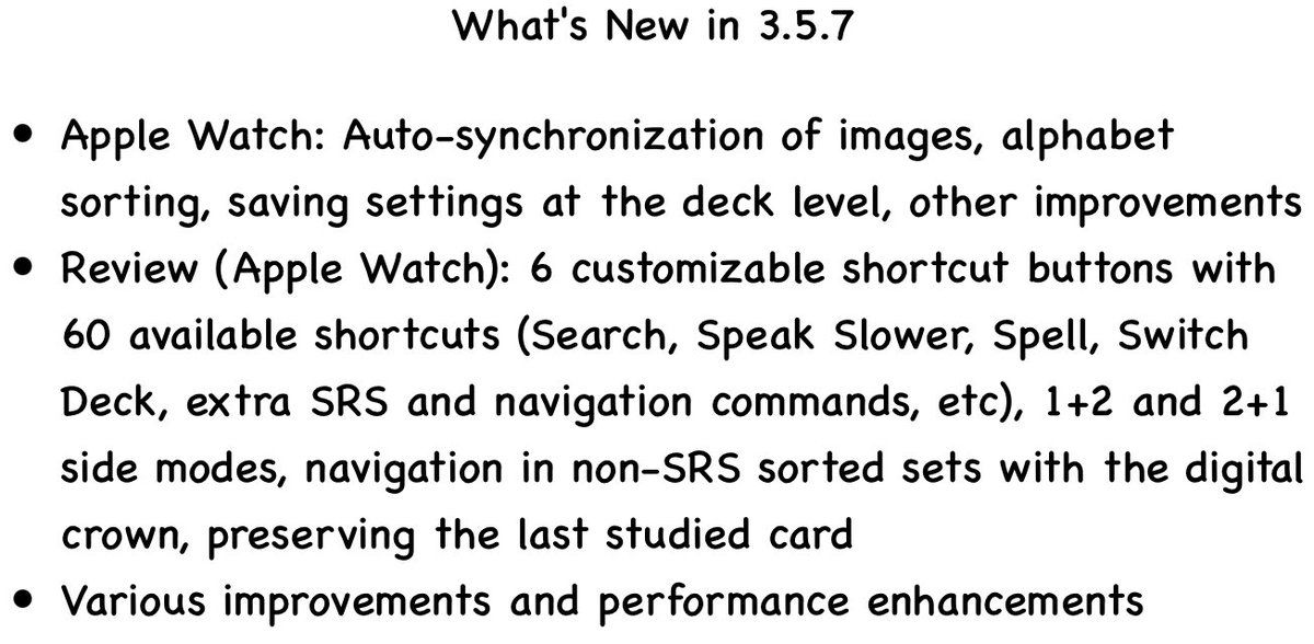 FlashcardsNKO's tweet photo. What's new in the 3.5.6 and 3.5.7 updates. #AppleWatch #edtech #learning https://t.co/tAFtCmjVT4