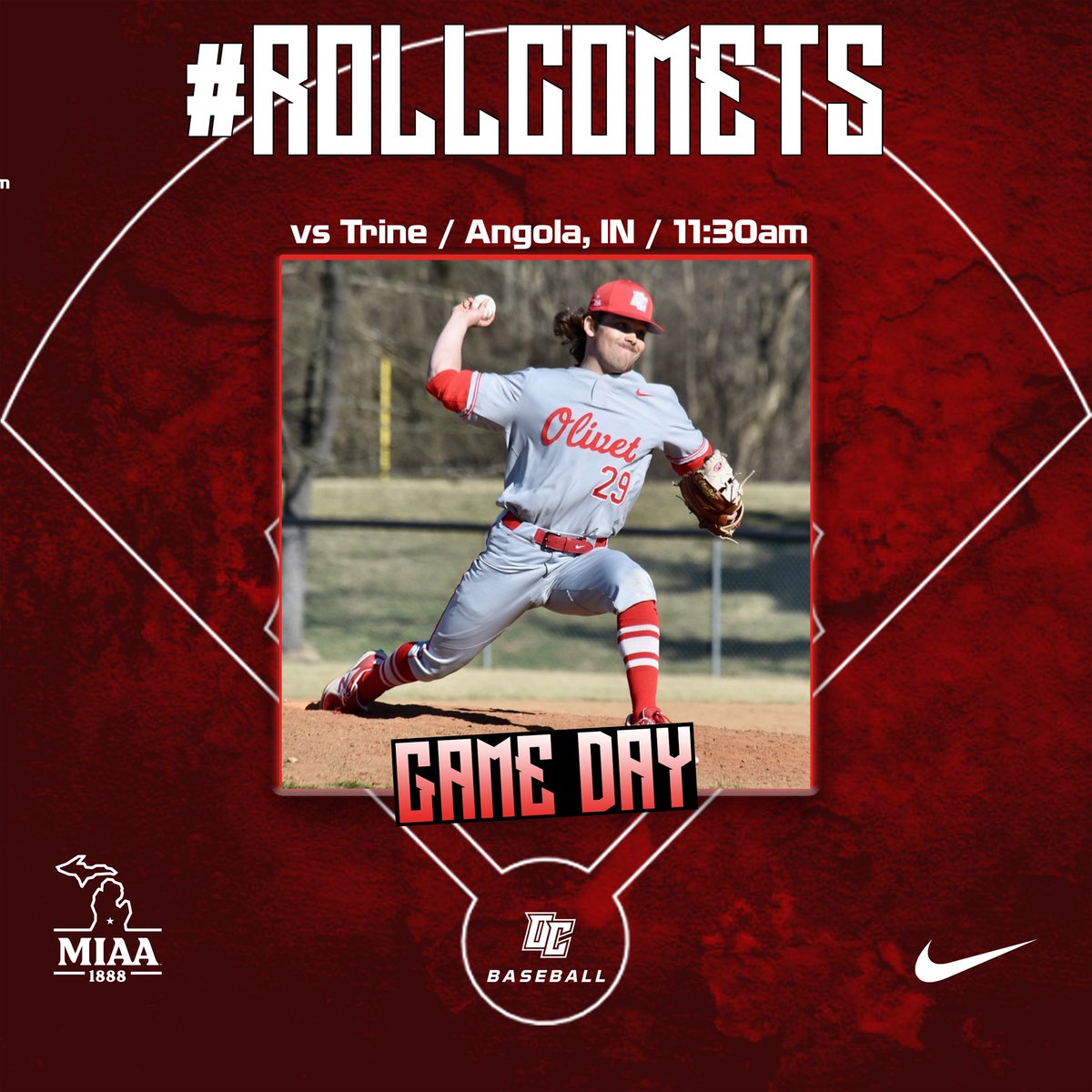 UOlivetBaseball's tweet photo. A new season starts today. Comets hit the road for their @MIAA1888 opener at Trine #ROLLCOMETS https://t.co/H1fEvul984
