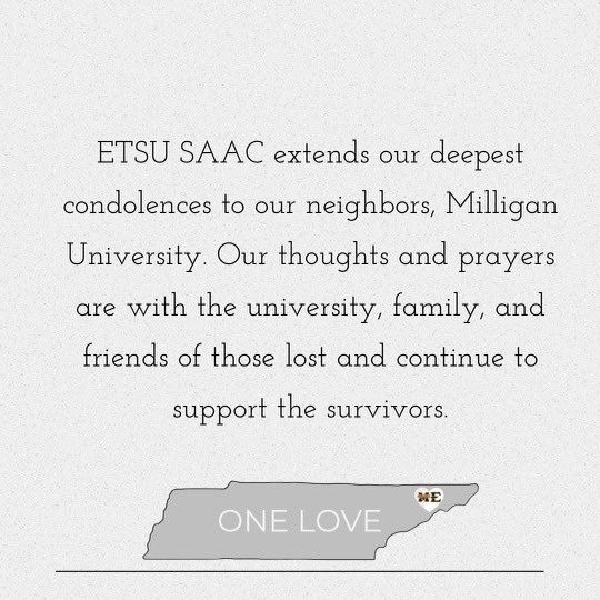 ETSU__SAAC's tweet photo. ETSU SAAC extends condolences to Milligan University🖤🧡 https://t.co/YU6jeYujHU
