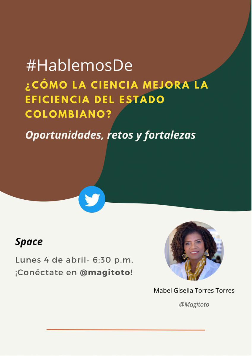 magitoto's tweet photo. El próximo lunes 4 de abril en #HablemosDe estaremos conversando sobre cómo la Ciencia puede mejorar la eficiencia del estado Colombiano.

Sobre qué les gustaría conversar sobre este tema?

Los esperamos!!!!!

#cienciacomobienpublico https://t.co/X2R5oCgQxo