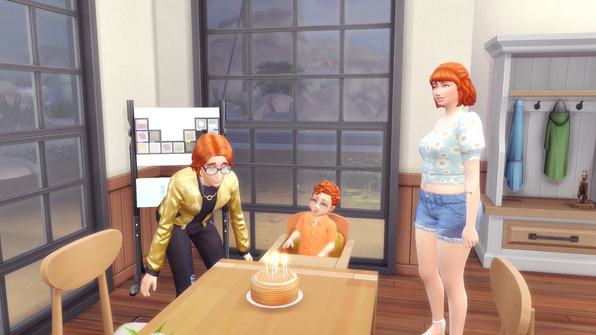 HanbamSims's tweet photo. They've also celebrated Erwin's birthday, followed by Alice's birthday, with Halloween squeezed in the middle! Halloween was a simple meal wearing costumes and a few mischievous interactions, since Dougie is too young to celebrate it fully #NotSoBerry #TheSims4 https://t.co/7AA0xarCUf
