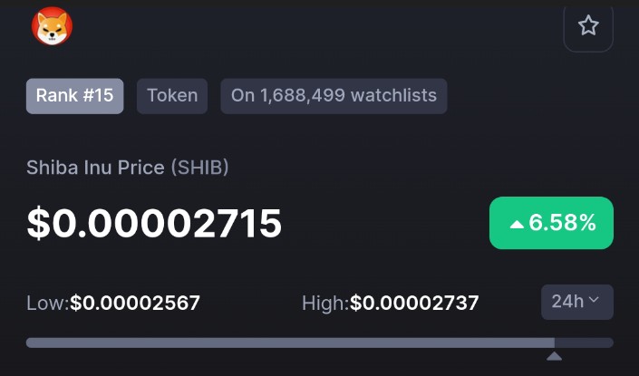 ShibaInuHodler's tweet photo. $SHIB 🆙 6.78% Today.

Let's goooo! https://t.co/yDYVzmYDs8