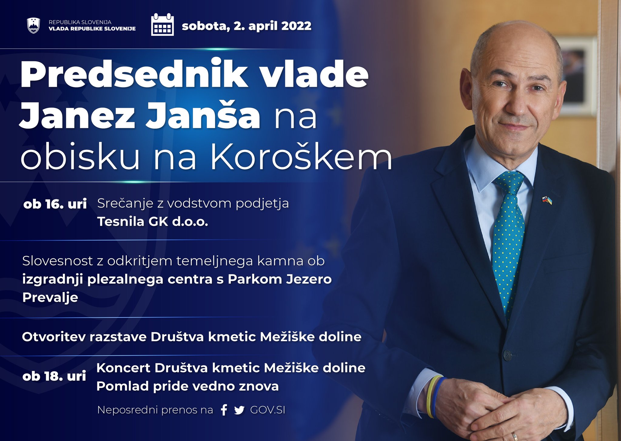Vlada Republike Slovenije on X: "🇸🇮 @JJansaSDS bo danes obiskal Koroško,  kjer se bo srečal z vodstvom podjetja Tesnila GK, sodeloval pri odkritju  temeljnega kamna v Prevaljah, se udeležil razstave Društva kmetic