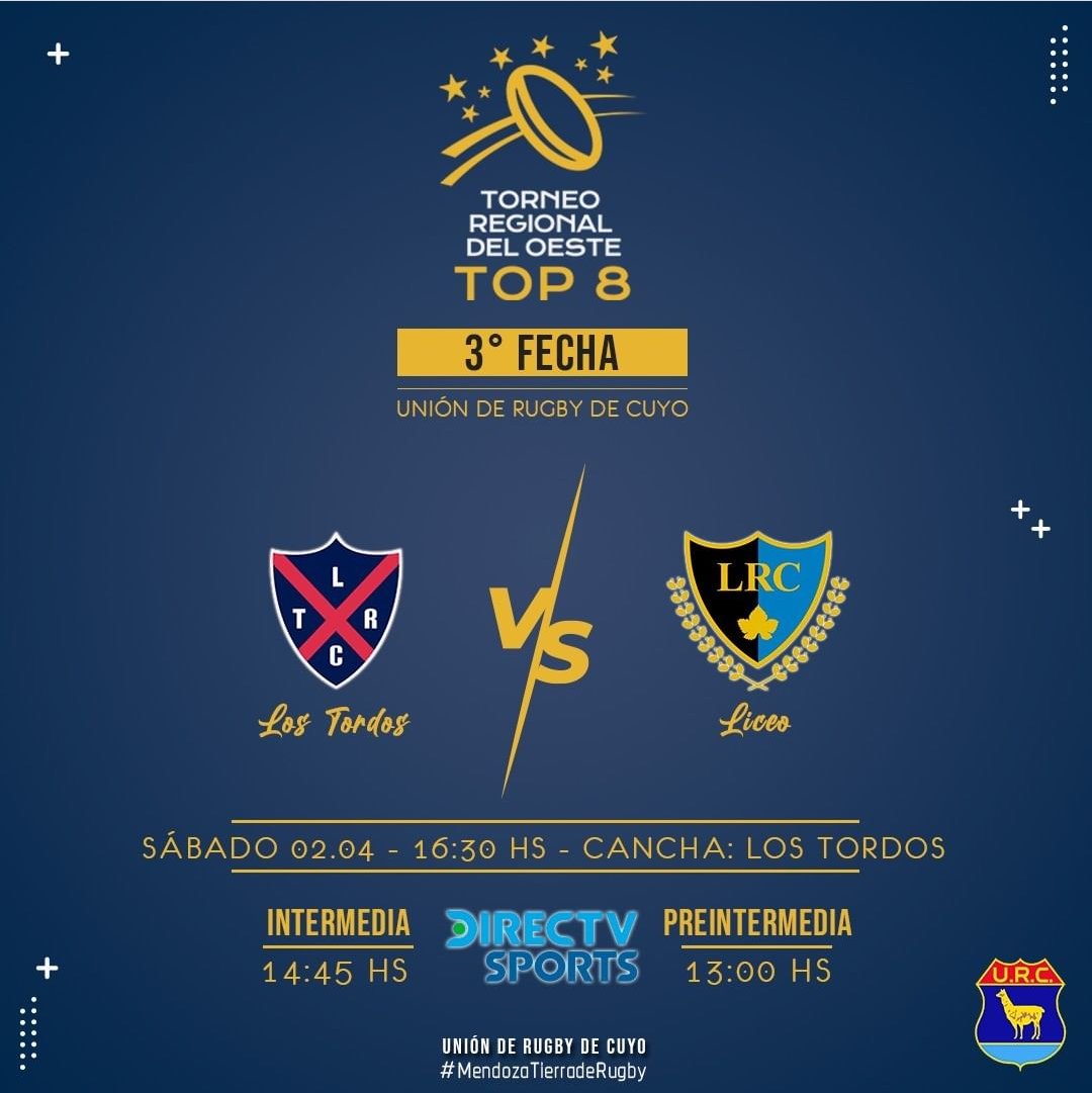 PabloAlonso84's tweet photo. Rugby del interior por @directvsportsar. Hoy estamos en Mendoza para la 3era fecha de la @URCrugby.
 Desde las 16.30 @LosTordosRC - @LiceoRugbyClub. 
📺🎙️🏉 https://t.co/AqwFKJZFWX