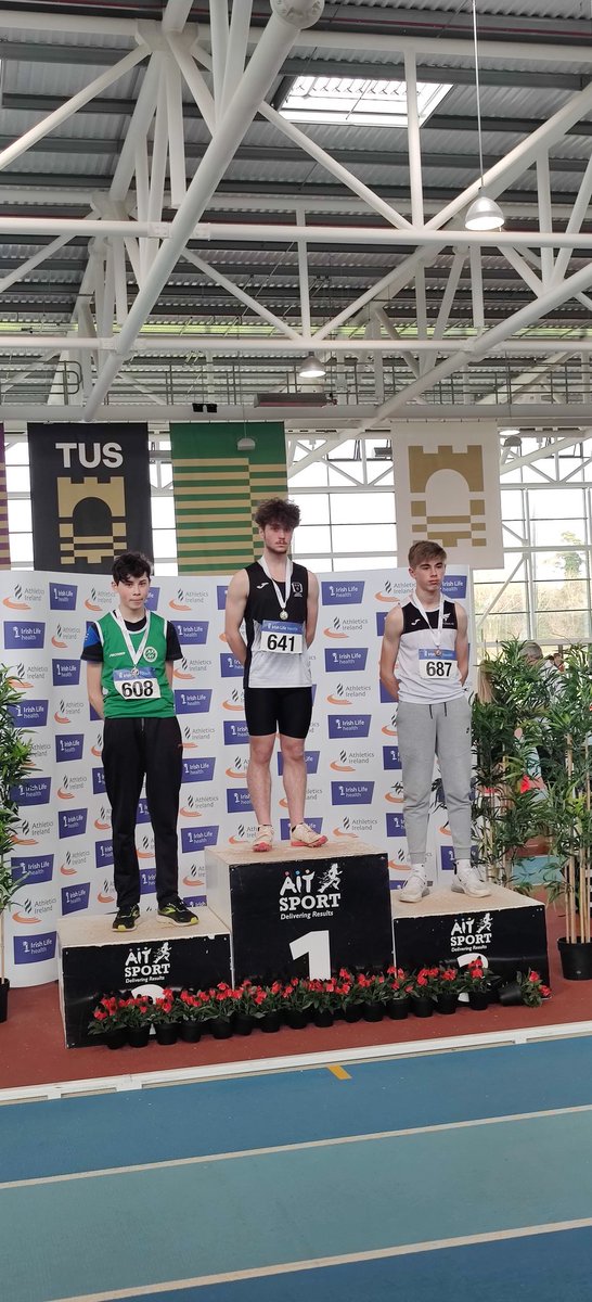 Loughview AC's Jayden Booth  takes the All Ireland U16 boys indoor long jump title in Athlone with a jump of 6m 13.