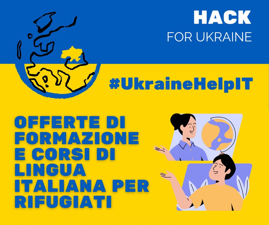 UkraineHelpIT's tweet image. Sul sito #ukrainehelpit stiamo raccogliendo e geolocalizzando offerte di corsi di formazione e di lingua italiana per le persone rifugiate dall’Ucraina. 
Condividi e segnalaci la tua iniziativa!

ukrainehelp.emergenzehack.info/education/

#italianlanguage
 #professionaltraining