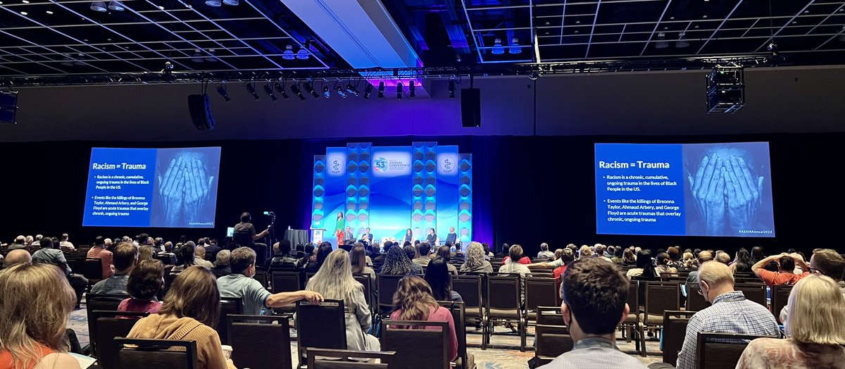 CaraCheevers's tweet photo. Reframing “trauma-informed care” as “racism-informed care,” especially in telehealth SUD treatment - a truly incredible discussion led by Dr. Nzinga A. Harrison of @eleanor_health #asamannual2022 https://t.co/9y3fI9KdPH