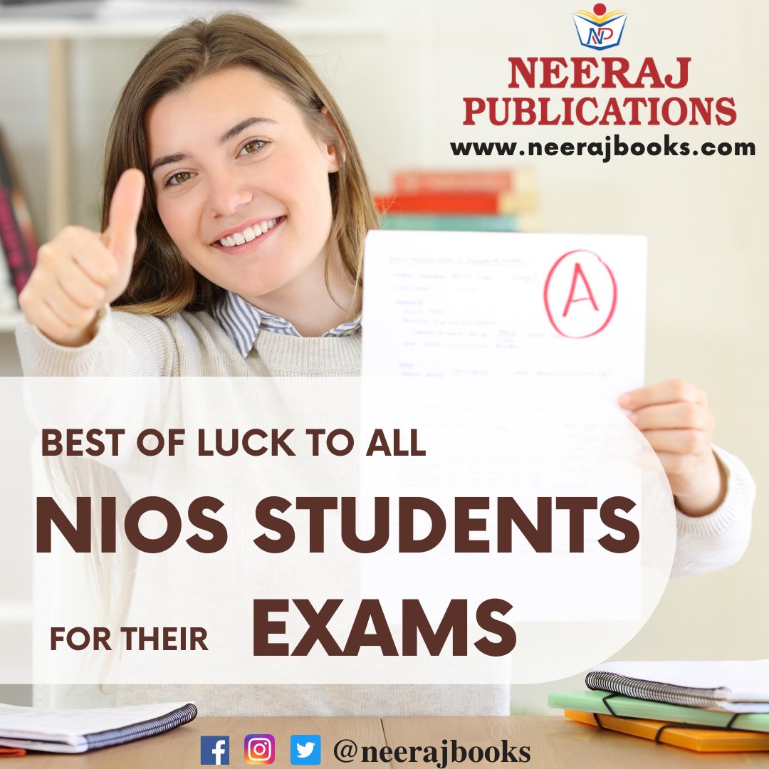 neerajbooks's tweet photo. Best of Luck to all NIOS Students for their Exams!!
An Amazing Offer for all NIOS Students:
Buy Neeraj NIOS Books for more than Rs.500/- and get flat 50% Discount
https://t.co/gtFdsIH2HT 
#NIOSexams #NIOS #NIOSBooks #NIOSGuides #NIOSSamplePapers #NeerajBooks #NIOSReferenceBooks https://t.co/dHxhFDhFae