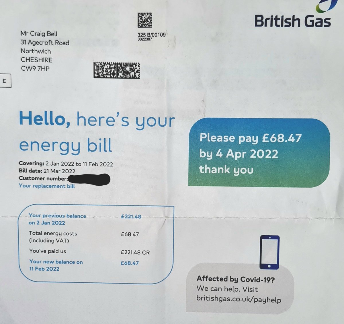 craigbell_'s tweet photo. So this is what @BritishGas does to people. I was sent a bill totalling £252 for 3 week usage before I moved out of my previous property. I raised a complaint stating I never used more than £68 for gas and electric for a month period. You can see this on my previous payments https://t.co/0zhKWZMtFJ