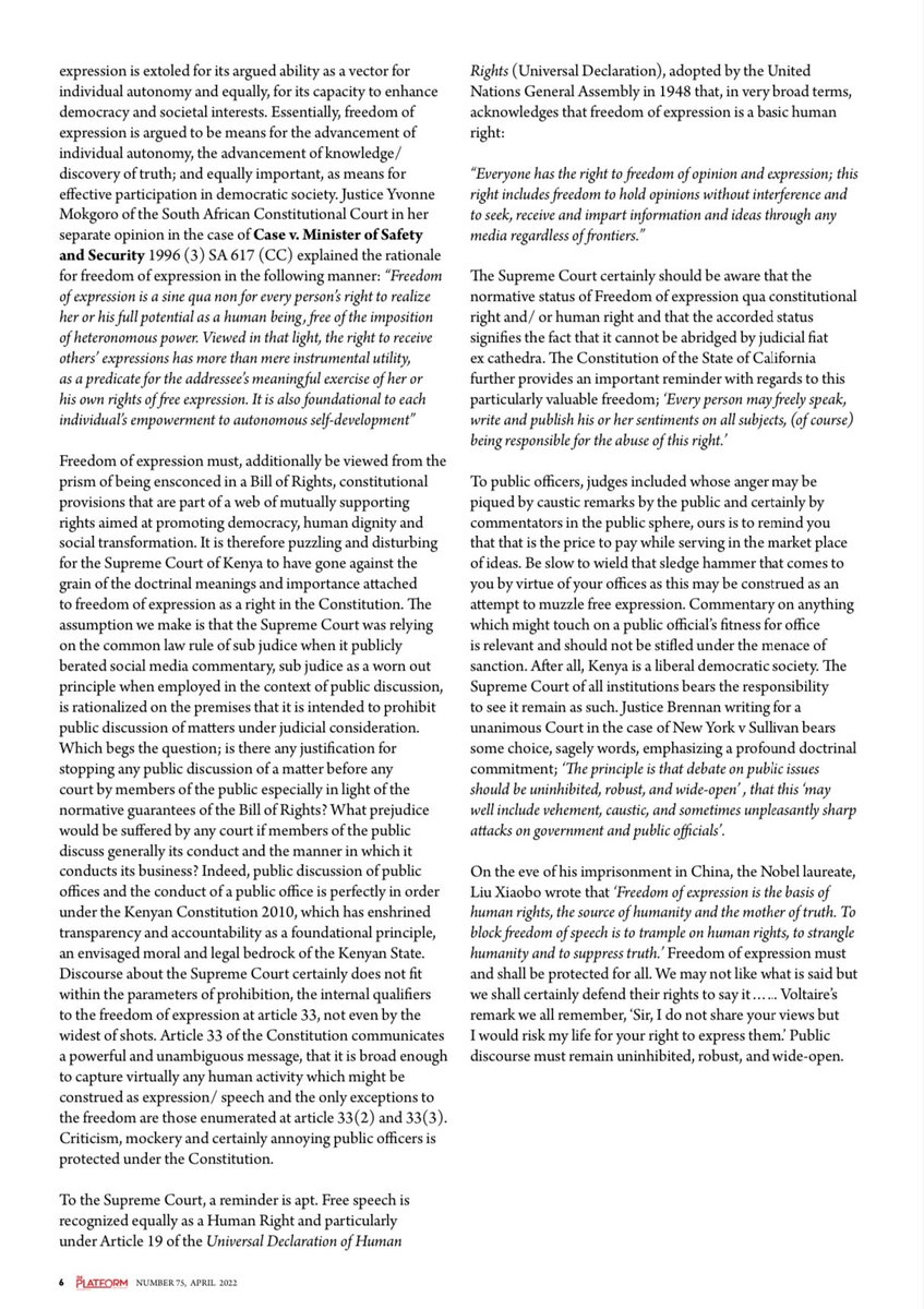 There will be no need for a statement from me in respect to the uninformed tirade by CJ Martha Koome on the use of social media and Advocates’ commentary on matters in Court. The Platform has adequately elaborated the law on the issue and the manifest error on the part of the CJ.