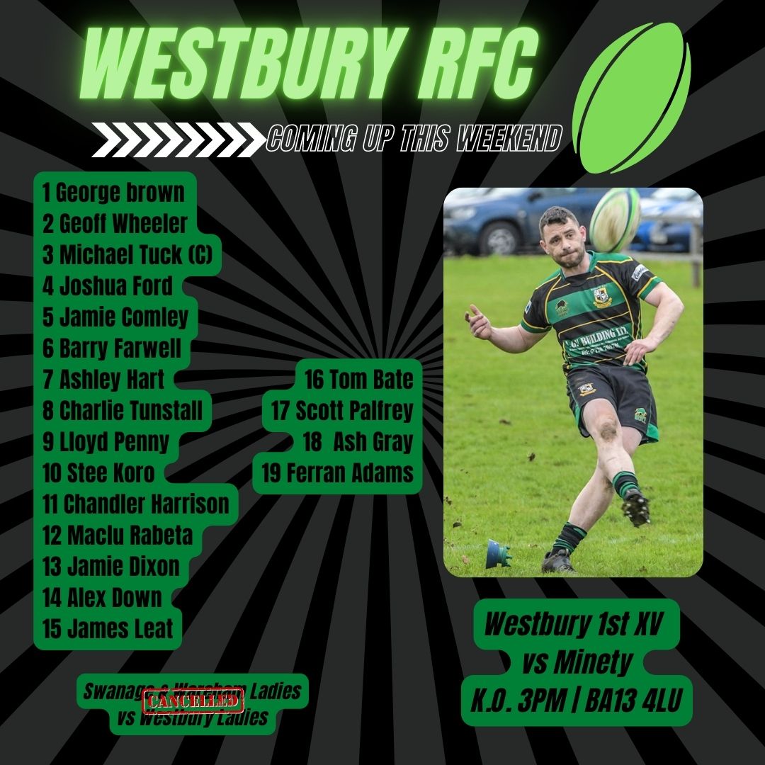 Here is the team sheet for todays home game against Minety. Looking forward to hearing all your pitch side cheers. 

The Ladies won't be travelling tomorrow. They have some big injuries in some key positions, so we are hoping for some speedy recoveries.