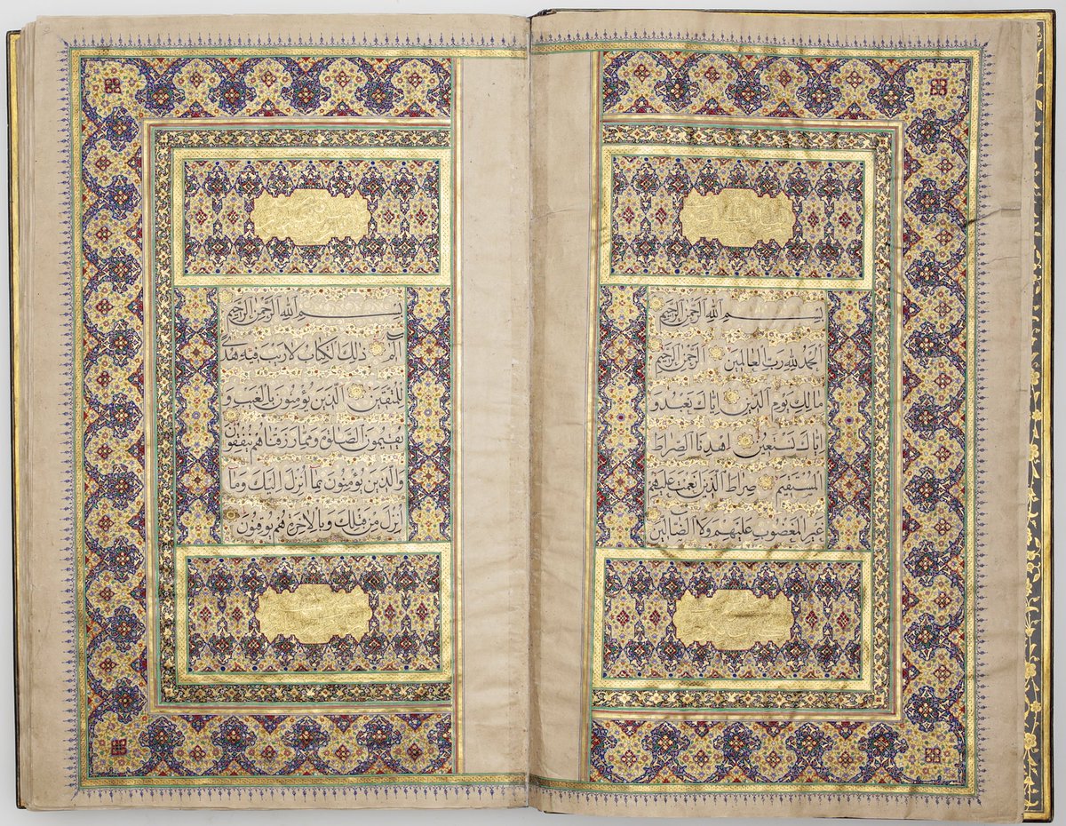 14/ Single-volume Qur’anThis Qur’an was copied in Shiraz, by Muhammad Shafi‘, the most accomplished Persian calligrapher of the 19th century. It is the largest 19th-century Persian Qur’an known. @KhaliliOnline  #Ramadan  