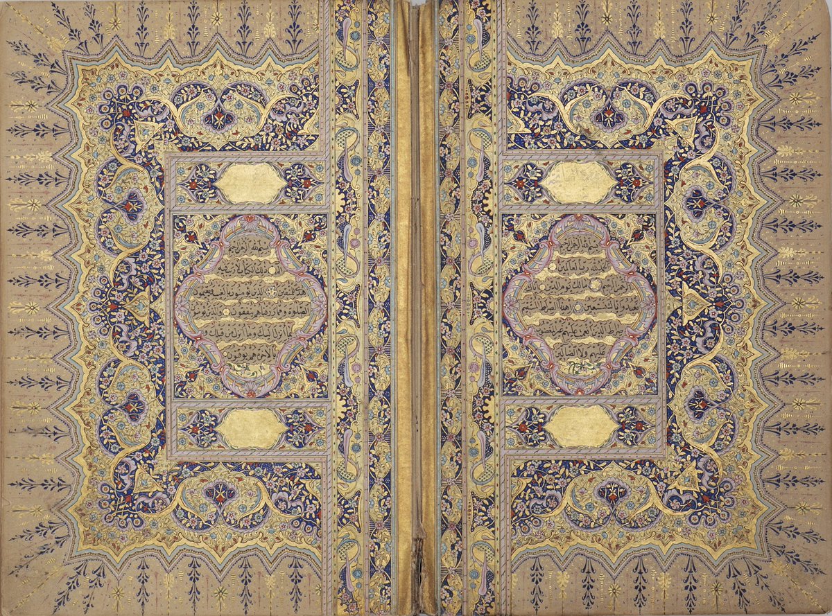 23/ Single-volume Qur’anThe scribe was a pupil of Hüseyin Vehbi, who lived at Shumen in Bulgaria on the borders of the Dobruja. During the late Ottoman period, Shumen was an important provincial centre for the copying, illumination & binding of Qur’ans @KhaliliOnline  #Ramadan  