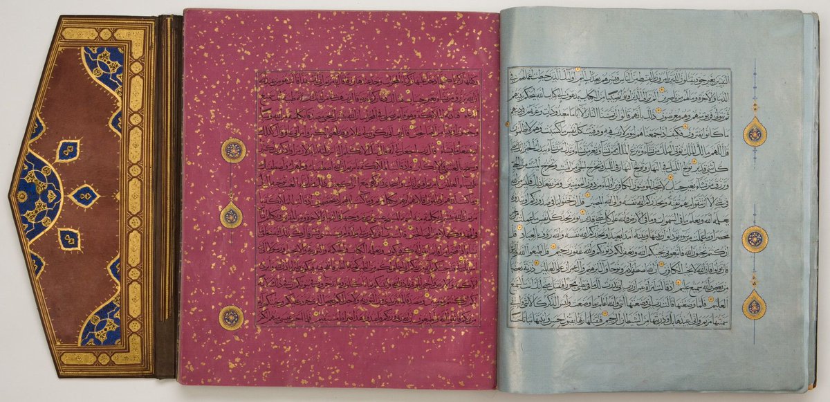 24/ Qur'an, Iran, 1450 - 1460The Timurids ruled most of Iran & Central Asia for much of the 15th c. As patrons of the arts they established kitabkhanas (royal library-workshops) in Samarkand & Herat, producing luxurious Qur’ans @DIADetroit  #Ramadan  