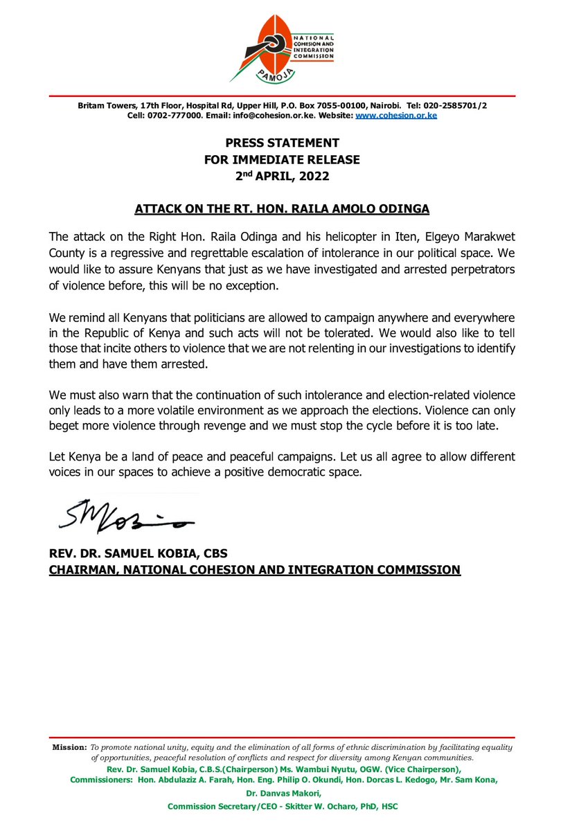 NCIC_Kenya's tweet photo. OFFICIAL PRESS STATEMENT!
#ElectionsBilaNoma #LetPeaceWin https://t.co/wJ3kly4ayg