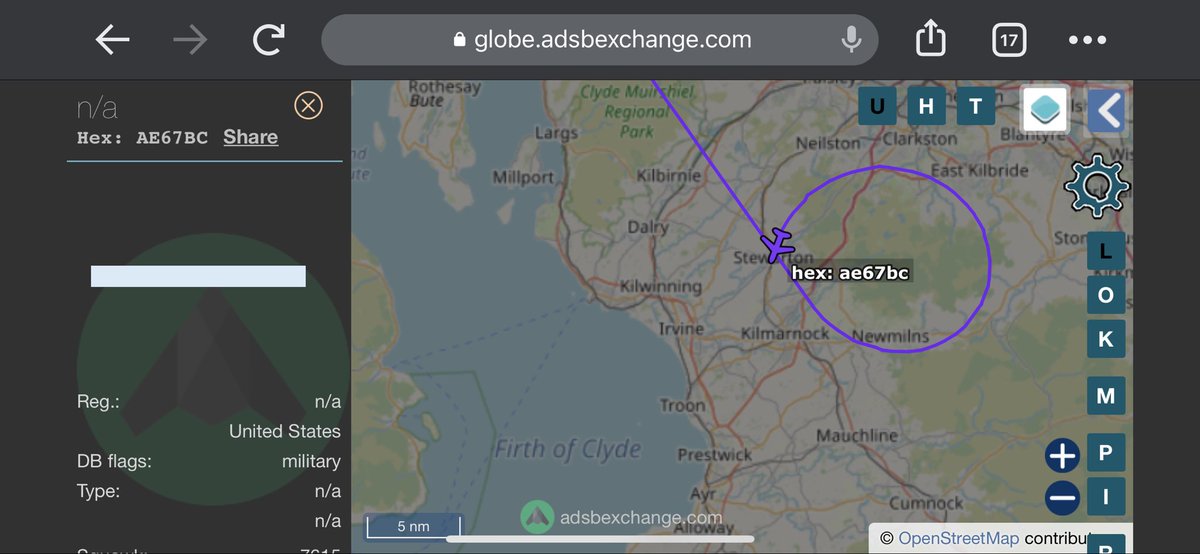 TheSnoopySnoop's tweet photo. #AE67BC circling south of Glasgow circa 33,000ft 🤷
#AE6834 heading north from Sigonella
Likely US Navy P-8A Poseidon’s
I thought I saw a 3rd one heading north over England before it went off screen
#haveglass #milair #planespotting #milair https://t.co/G214qHFxkF