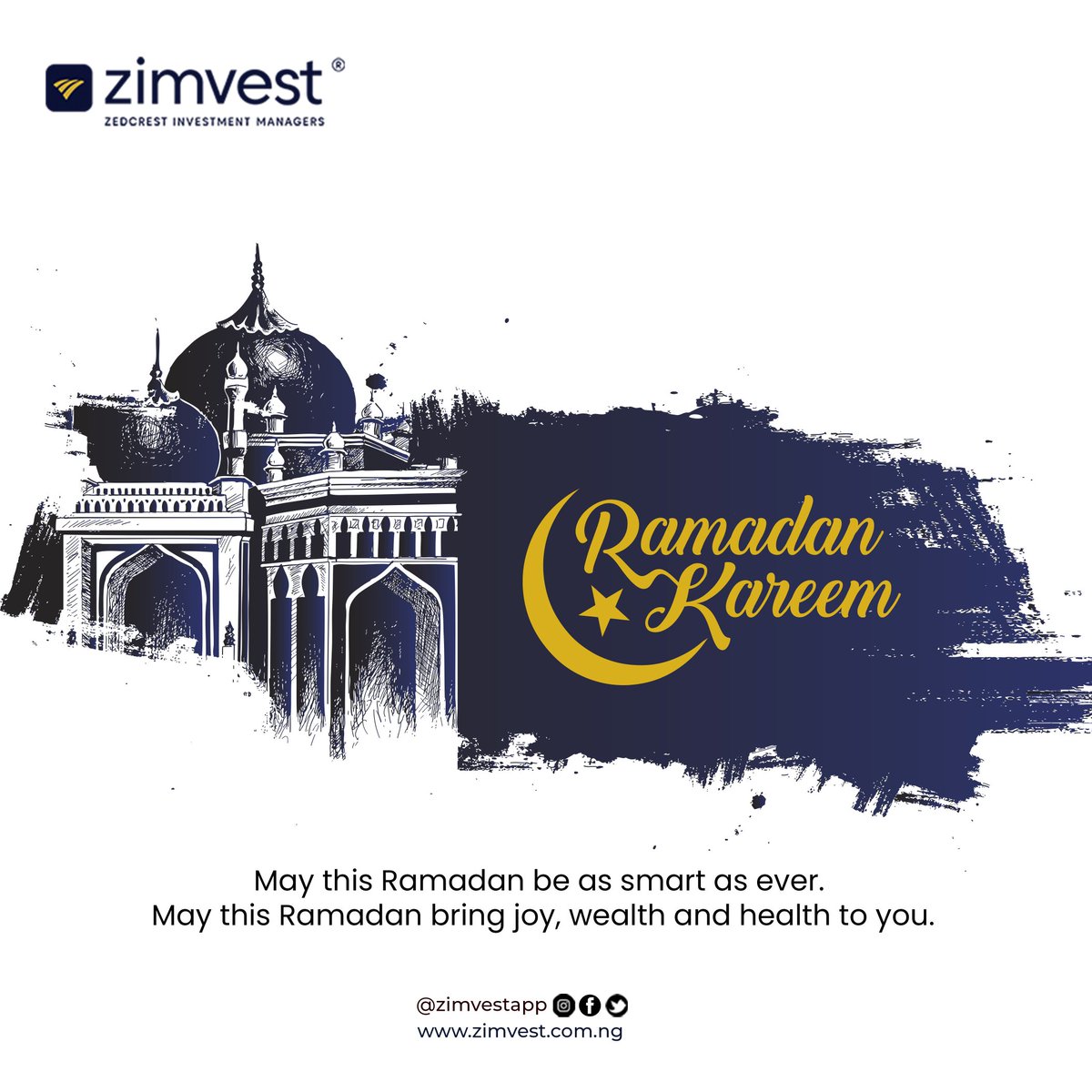 ZedcrestWealth's tweet photo. Wishing you a blessed Ramadan that will inspire you with courage and strength.
Ramadan Kareem from all of us at Zimvest.
#RamadanKareem
#simplifyingwealthcreation https://t.co/QpNENBb05F