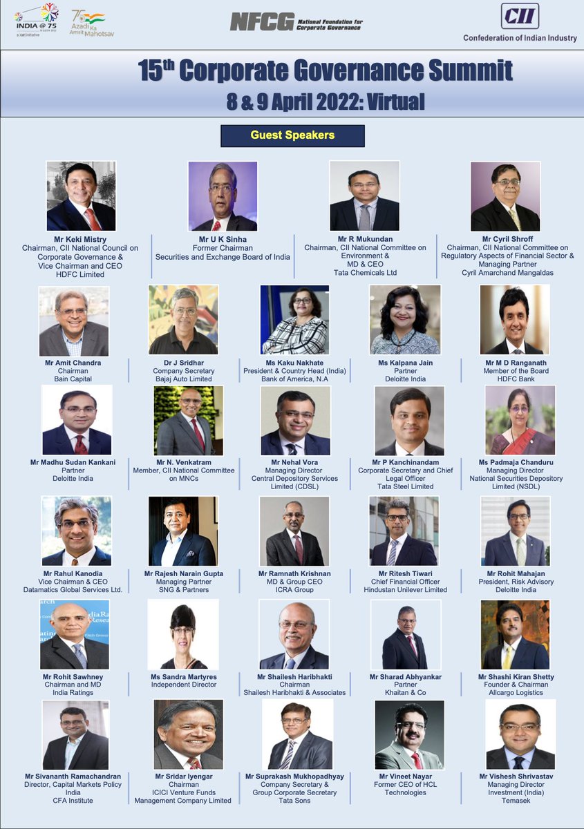 RajeshN_Gupta's tweet photo. Pleased to share that I shall be amongst the speakers at the 15th Confederation of Indian Industry Corporate Governance Summit scheduled on 8th and 9th April 2022.

#CII #CorporateGovernance #ESG #Technology #Decisionmaking https://t.co/VPQqoJoCIE