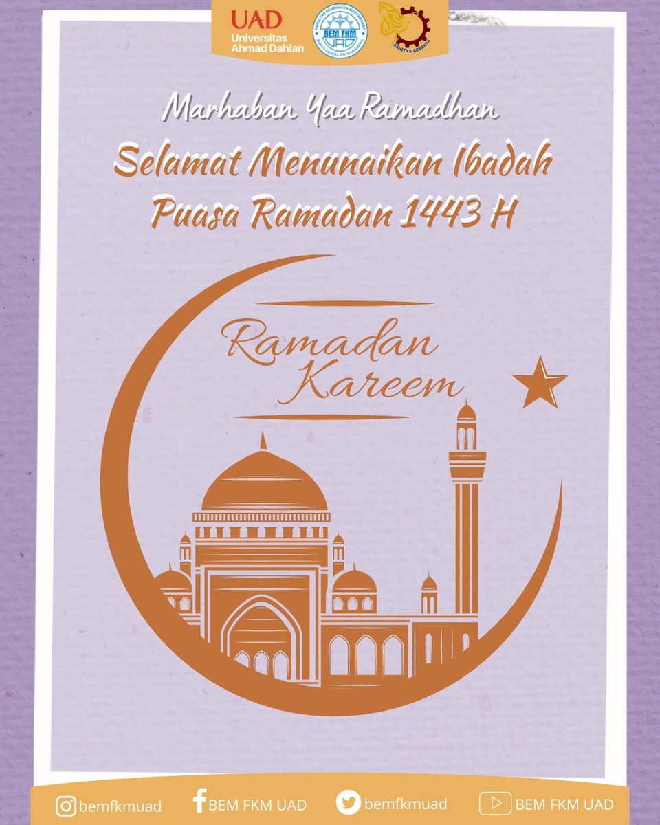 [SELAMAT MENUNAIKAN IBADAH PUASA RAMADHAN 1443 H]

Marhaban Yaa Ramadhan. Tak terasa Ramadhan telah tiba, betapa nikmatnya karunia Allah yang telah mempertemukan kita dengan bulan penuh ampunan kali ini. 
.
.
Departemen Komunikasi dan Informasi
BEM FKM UAD