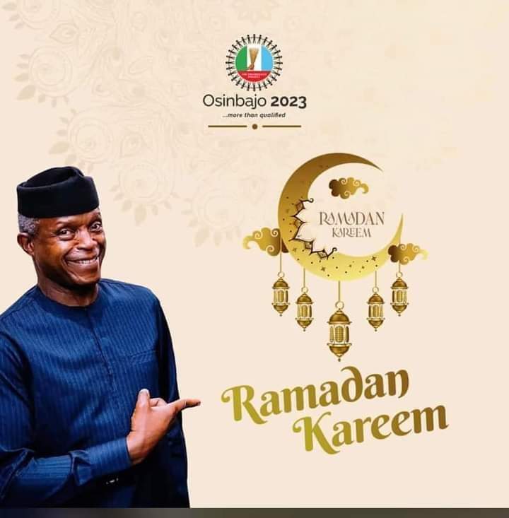OSINBAJOSOUTHWG's tweet photo. Vice President Yemi Osinbajo, Greating all the Muslim morababiku yah Ramadan Kareem.

#PYO2023
#NajiaForPYO2023 https://t.co/hYEfYG4l0S