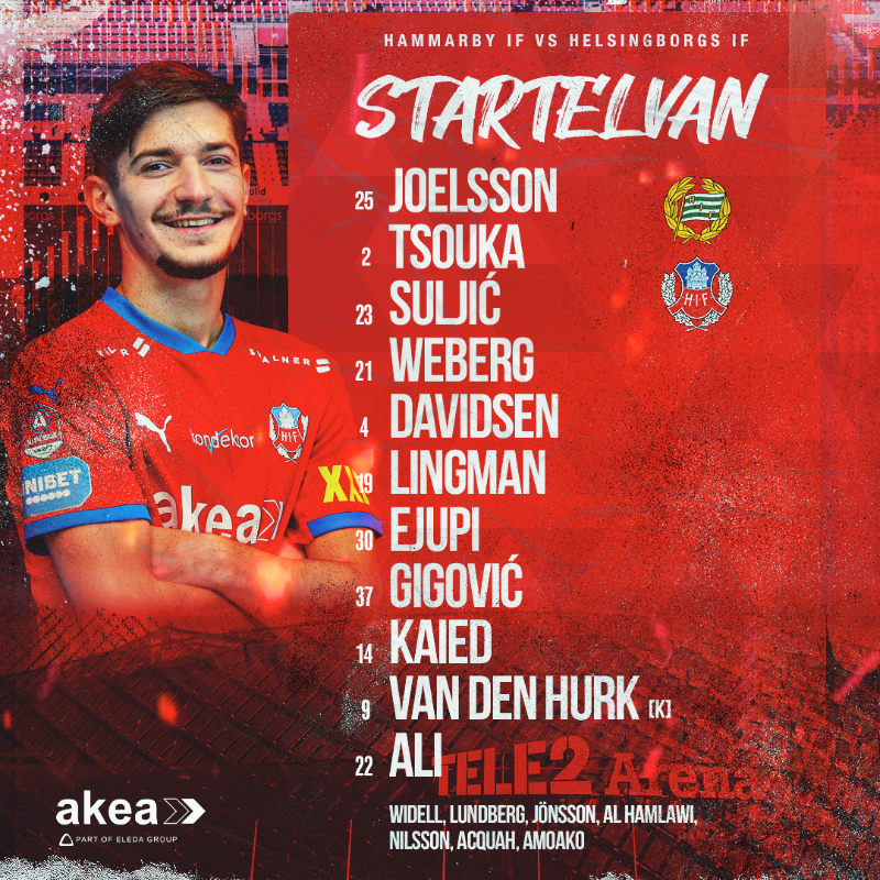 HelsingborgsIF's tweet photo. 𝐒𝐓𝐀𝐑𝐓-𝐗𝐈

Armin Gigović gör comeback från start. Här är premiärelvan!