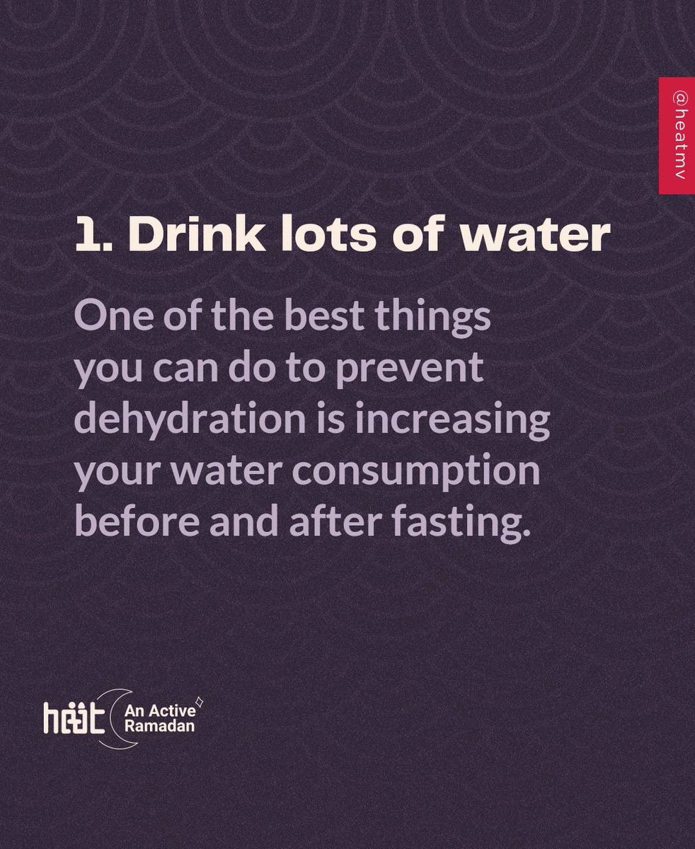 heatmv's tweet photo. Feeing extra dehydrated today? There are ways that you can avoid feeling this way even while fasting.
Swipe to learn how.
#ActiveRamadan https://t.co/mFDQikK9Pm