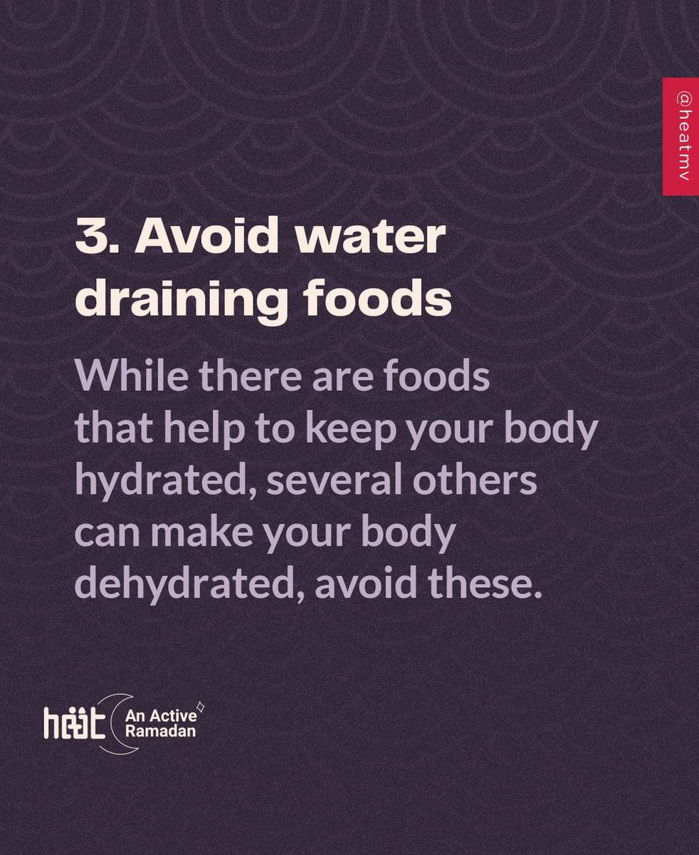 heatmv's tweet photo. Feeing extra dehydrated today? There are ways that you can avoid feeling this way even while fasting.
Swipe to learn how.
#ActiveRamadan https://t.co/mFDQikK9Pm