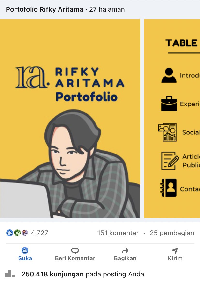 Rifkyaritam4's tweet image. Cara menyusun portofolio based on my experience 👇
Biar ga bikin thread panjang-panjang, gue cantumin tulisan gue tentang gimana cara bikin portofolio yang lengkap dan powerfull!
Ini linknya rifkyaritama.com/blog/cara-meny…
Cc @hrdbacot @ezash