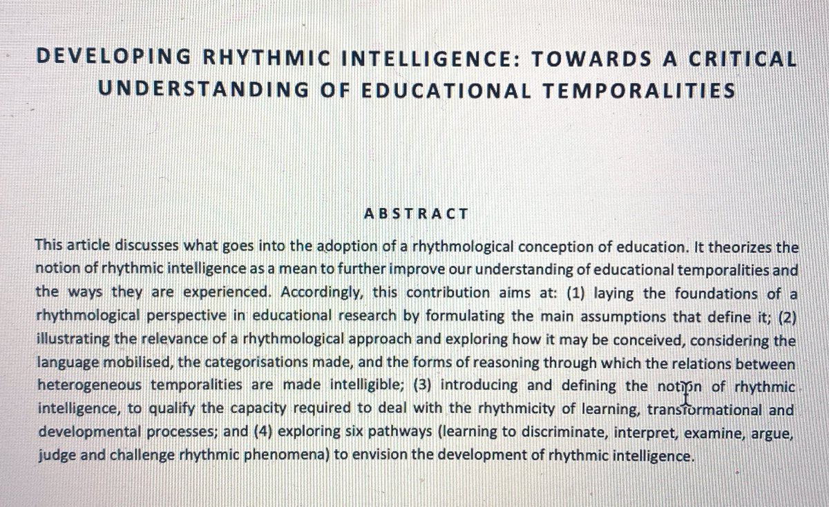 alhadeffjones's tweet photo. Just submitted: developing #rhythmicintelligence: towards a critical understanding of educational #temporalities. I’ll have to wait until July to receive the feedback from the reviewers of this special issue of #Sysiphus on #time &amp; #education. 🤞🤓 https://t.co/GdV6kC0x6w