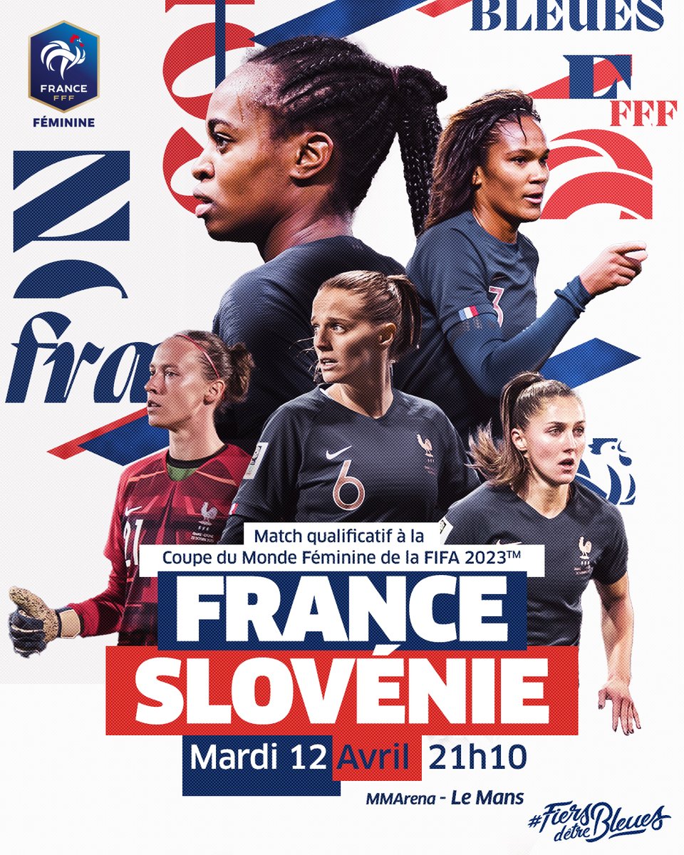 equipedefranceF's tweet photo. 𝗣𝗿𝗲̂𝘁 𝗮̀ 𝗿𝗲𝘃𝗼𝗶𝗿 𝗻𝗼𝘀 𝗕𝗹𝗲𝘂𝗲𝘀? 
🇫🇷 France - Slovénie 🇸🇮 
🏟️MMArena - Le Mans 
📅 Mardi 12 avril à 21h10 
🎟️ https://t.co/odKeqqQcAs

#FiersdetreBleues https://t.co/ySEHyedYfr
