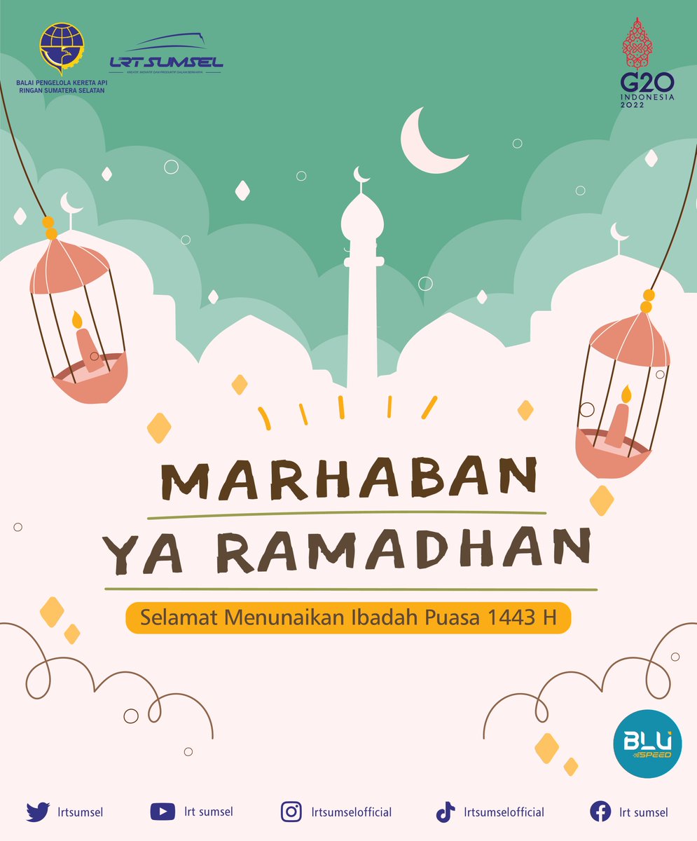 LrtSumsel's tweet photo. Selamat Menunaikan Ibadah Puasa 1443 H bagi #LRTizen yang menunaikan, semoga pada Ramadhan kali ini kita semua bisa menjadi seseorang yang lebih baik lagi dan semoga Allah SWT senantiasa mengasihi dan mengampuni segala dosa kita selama satu tahun Aamiin 🙏🏻 https://t.co/DkrIkMdEYm