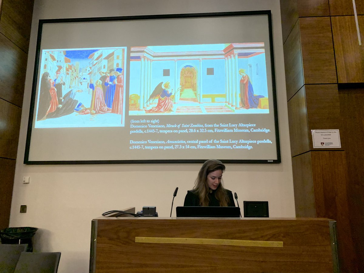 Francesca Aimi is now talking about Domenico Veneziano, work from her PhD and the ongoing Hockney show <a href="/FitzMuseum_UK/">Fitzwilliam Museum</a> in which we’ve collaborated to analyse the perspective techniques applied in the predella panels.