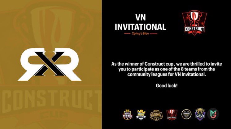 お疲れ様です。
Construct cupに優勝したので、VN INVITATIONALから招待を頂きました。

Thank you for the invitation
We'll do our best!
@vnesportscoc 
<a href="/ClashConstruct/">Clash Construct</a> 
#ClashOfClans 
#RxRWIN