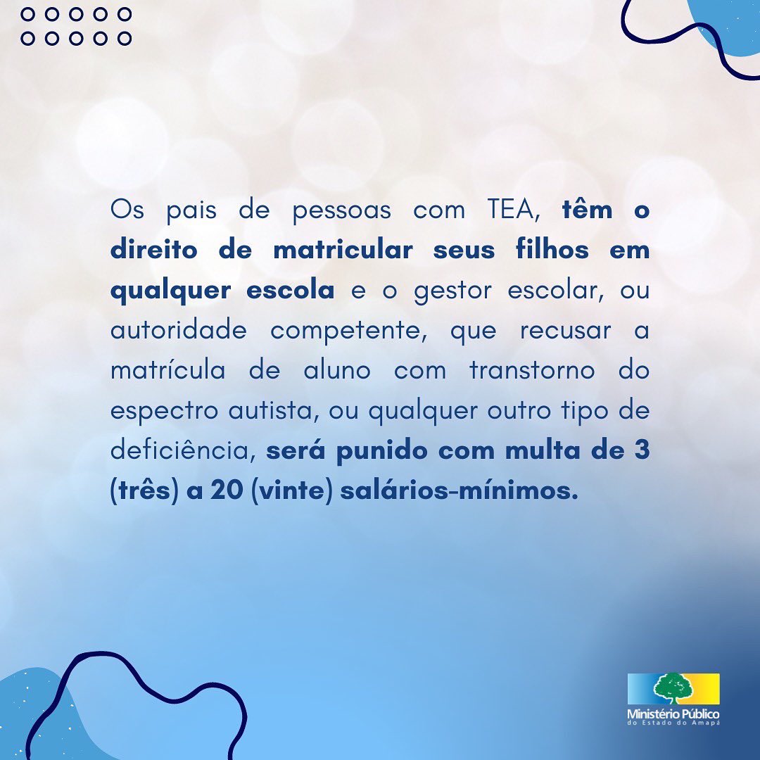 MP_AP's tweet image. Hoje é o dia da conscientização do Autismo e o Ministério Público do Amapá atua continuamente na fiscalização, para que pais e pessoas com TEA tenham seus direitos garantidos.
