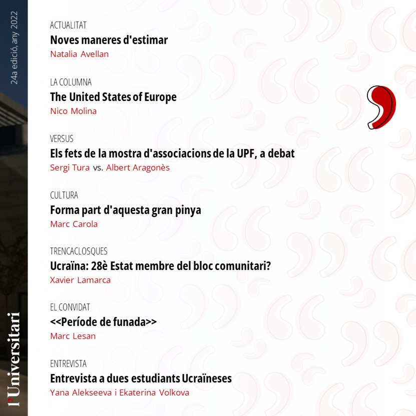 luniversitari's tweet photo. ‼️Nova edició d'#abril a @luniversitari ‼️

Entrevistem a dues estudiants ucraïneses de la @UPFBarcelona, parlem dels fets a la mostra d'associacions, del futur de la UE i molt més!

👇🏽No et perdis els articles d'aquest mes! 
🔗https://t.co/coVhKeduba https://t.co/BDOpdpc3Bz