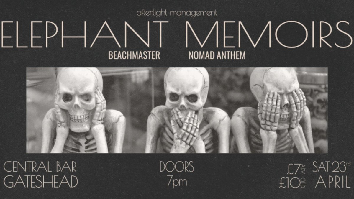 Afterlight Management (@afterlight_mgmt) on Twitter photo Three weeks away!
Join us for this punk-tastic event at <a href="/The_Central_Bar/">The Central Bar</a> Gateshead, with <a href="/elephantmemoirs/">Elephant Memoirs</a>, <a href="/BeachmasterBand/">Beachmaster</a>, and <a href="/nomadanthem/">Nomad Anthem</a> for one outrageous night of live, alt-punk music!
Grab your tickets in advance via...
bit.ly/TheCentral-Bar…
#livemusic #altpunk Three weeks away!
Join us for this punk-tastic event at <a href="/The_Central_Bar/">The Central Bar</a> Gateshead, with <a href="/elephantmemoirs/">Elephant Memoirs</a>, <a href="/BeachmasterBand/">Beachmaster</a>, and <a href="/nomadanthem/">Nomad Anthem</a> for one outrageous night of live, alt-punk music!
Grab your tickets in advance via...
bit.ly/TheCentral-Bar…
#livemusic #altpunk