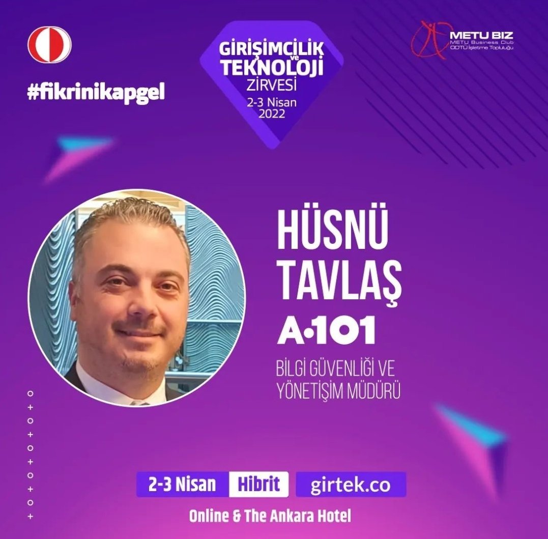 3 Nisan Pazar günü ODTÜ İşletme Topluluğu tarafından düzenlenen Girişimcilik ve Teknoloji Zirvesinde öğrenci arkadaşlarımızla bir araya geleceğiz. #teknoloji #girişimcilik 
girtek.co