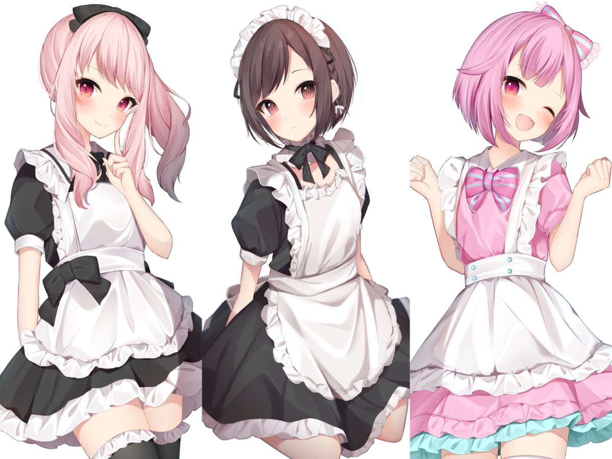 pink hair 1other apron bow maid headdress one eye closed smile  illustration images