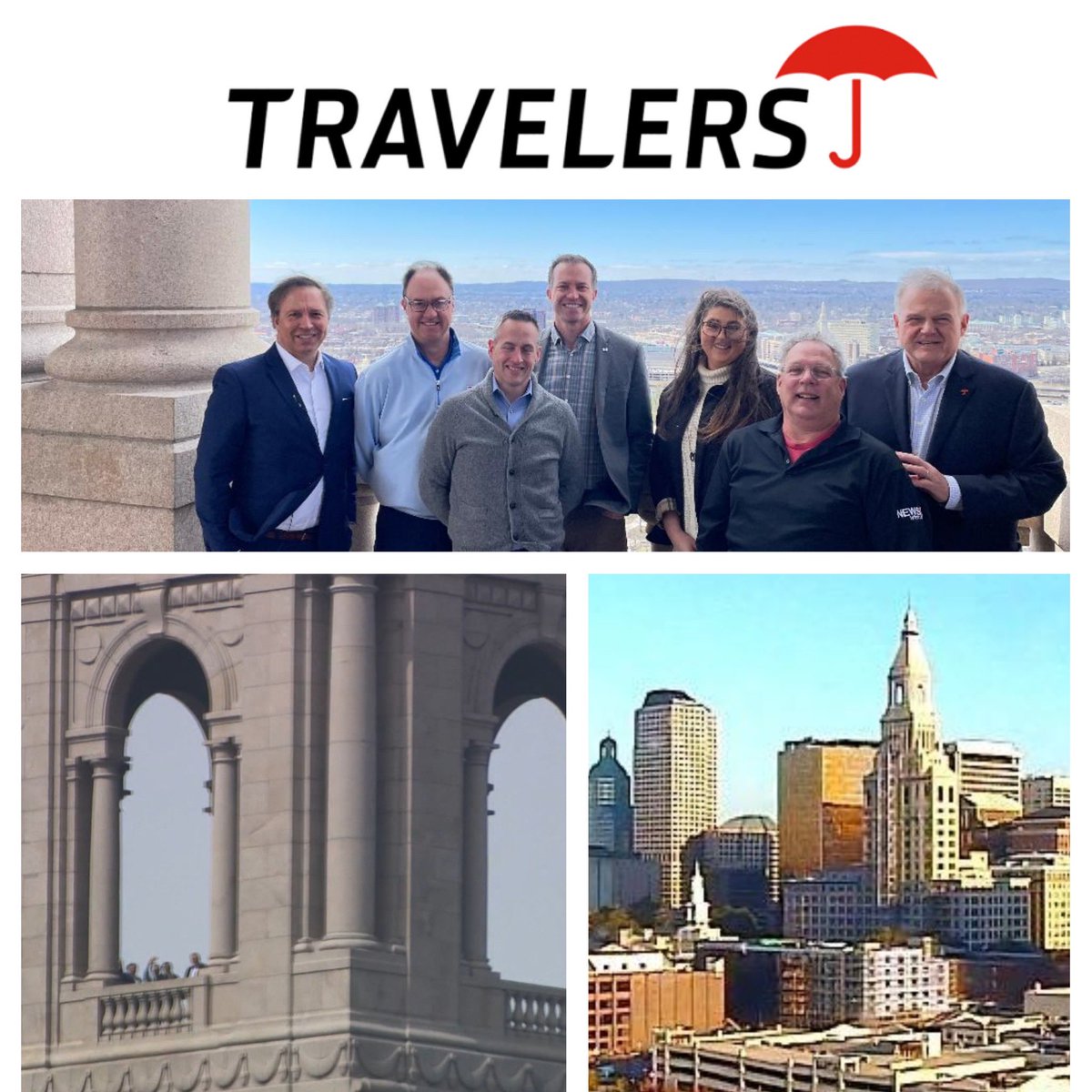 DennisHouseTV's tweet photo. We look tiny at the top of the @Travelers Tower! Join us Sunday morning at 10 on @WTNH as we take you inside this storied company and iconic skyscraper. @MattBordonaro @ItsMegatron_ @TravelersChamp @MetroHartford https://t.co/Ik3VdjKUX0
