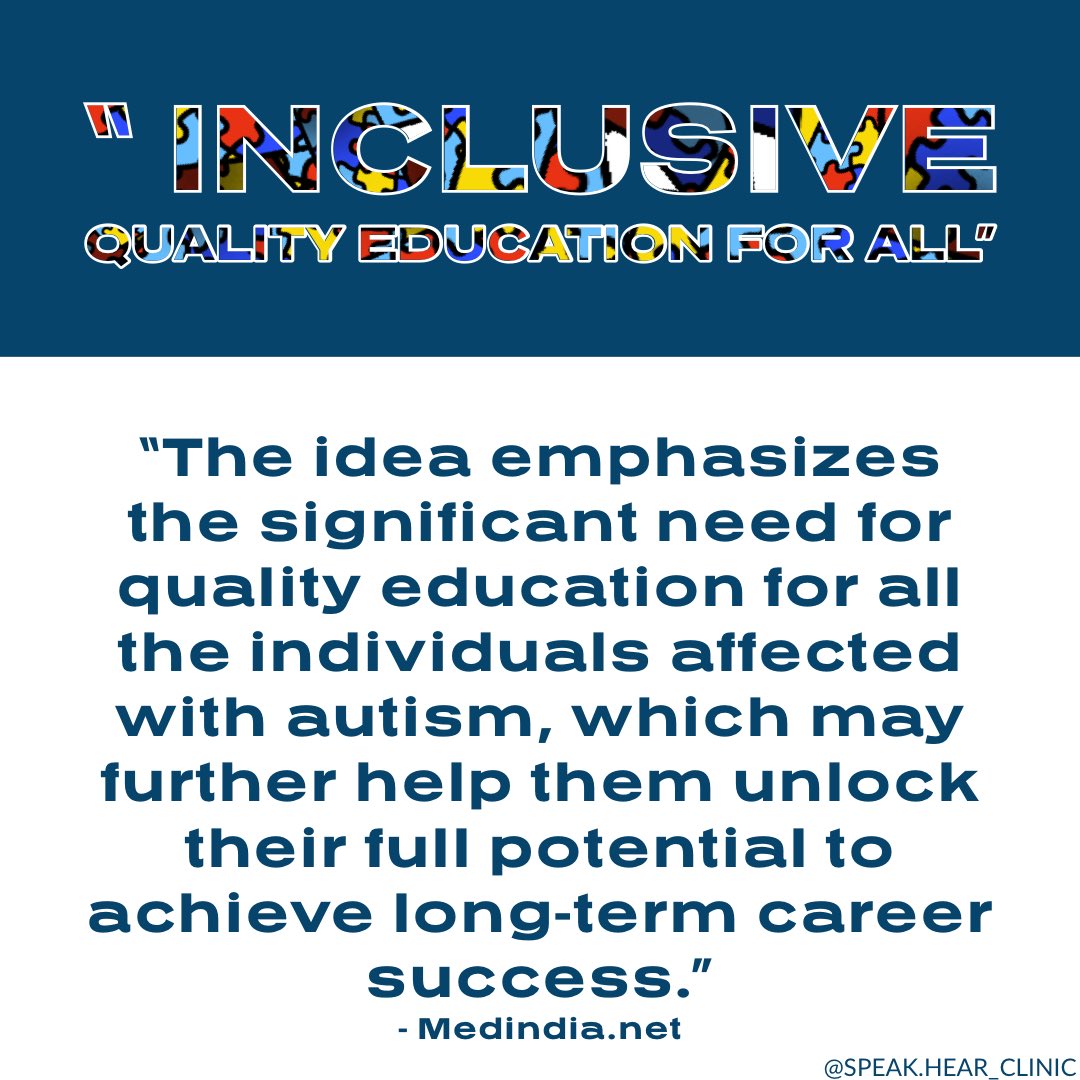 SpeakHearClinic's tweet photo. 💭Inclusion is based of the belief that students of all abilities have the right to an education that is meaningful, appropriate and equivalent to that of their peers. 

- From Inclusion In Action by Nicole Eredics 

 #speakhearclinic #autismacceptance #autismawareness https://t.co/qFCdGZQExS