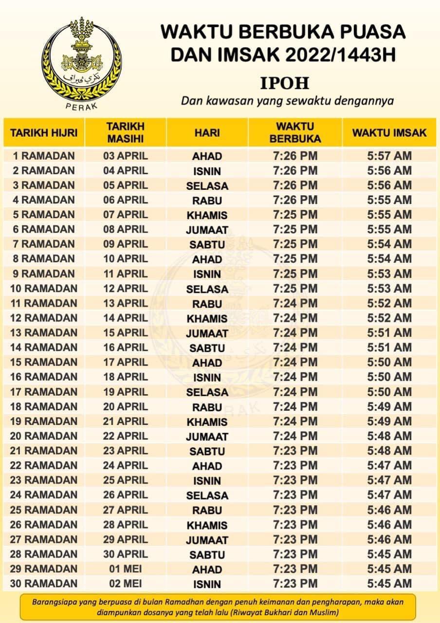 2022 klang waktu imsak Jadual Waktu