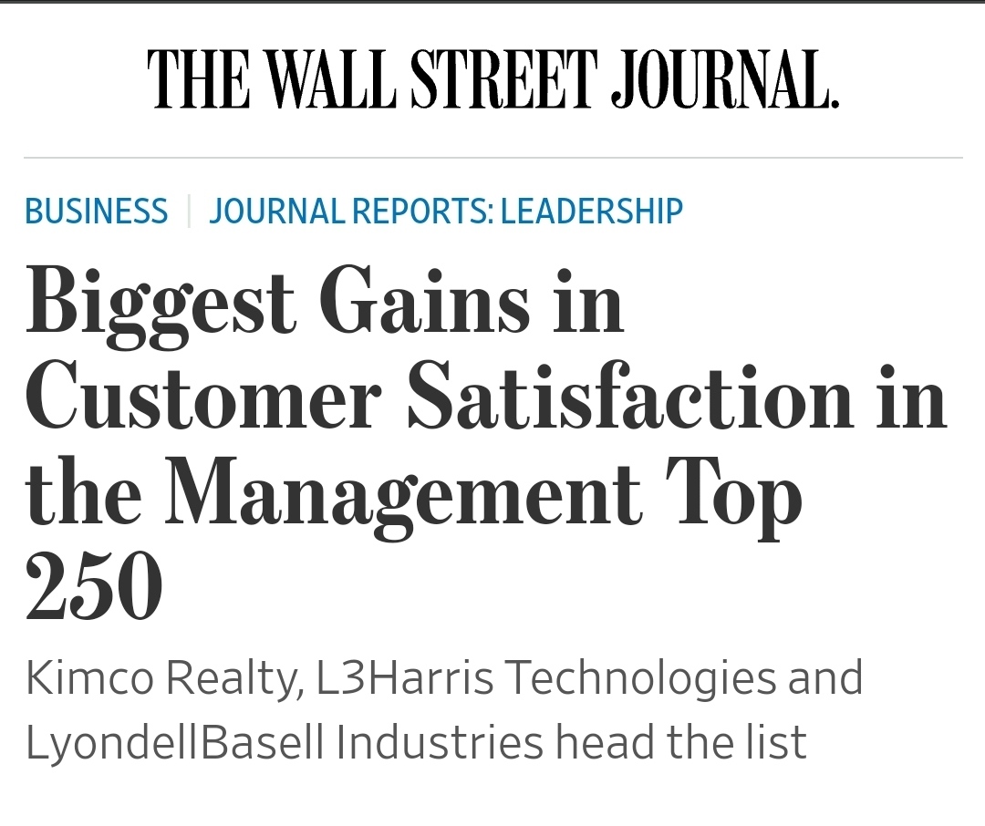 Chrisb1906's tweet photo. The biggest Gains in Customer Satisfaction in the Management Top 250 companies

Check out the Wall Street journal article: https://t.co/NJ4xJYvoSd

#happycustomer #customersatisfaction
#customerfeedback
#smallbusinessowner #supportsmallbusiness
#shoplocal https://t.co/xrWHyIbozG
