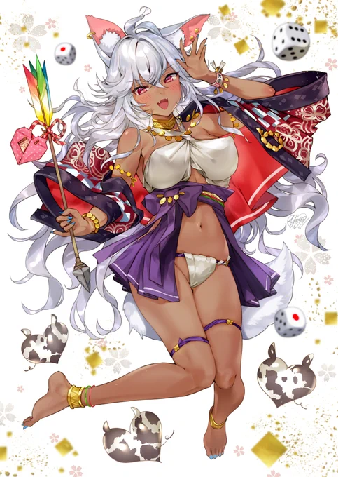 これは2020年お正月に描いた褐色ケモミミです‼️‼️‼️‼️ 