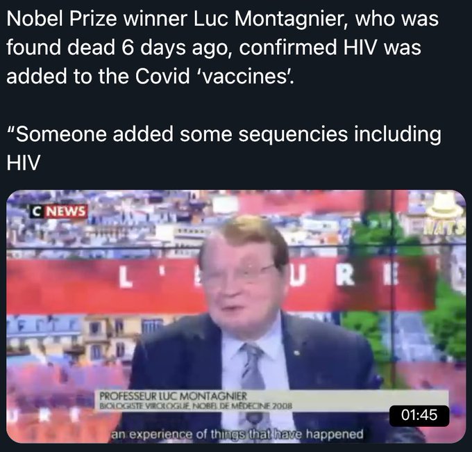 Montagnier had some unbelievable claims - TBH - that is how things are discovered (thinking outside the<a href="/tag/runningupthathill"class="tags"><span>#runningupthathill</span></a>